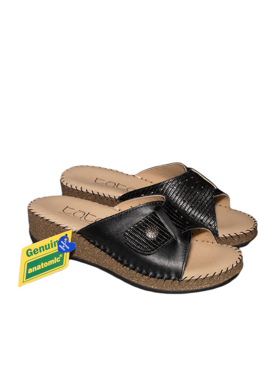Leather Women's Flat Sandals Anatomic in Black Color