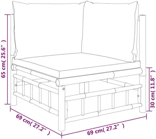 Outdoor-Sessel Bamboo Braun mit Kissen 69x69x65εκ.