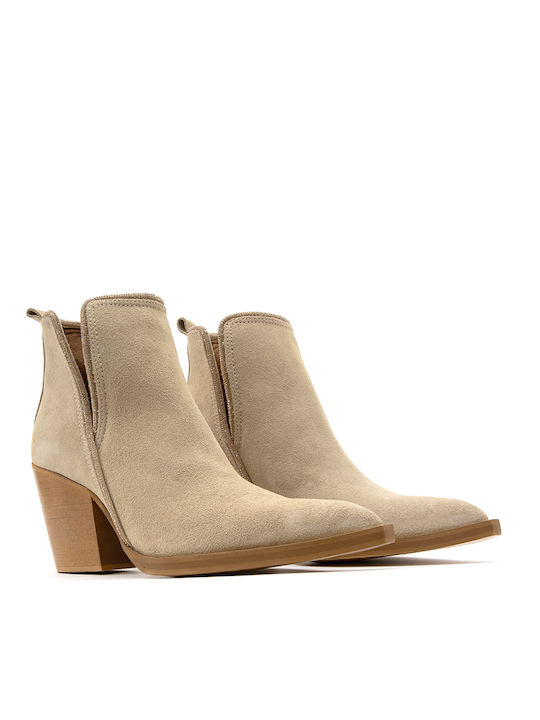 Makis Kotris Women's Suede Medium Heel Ankle Boots Beige