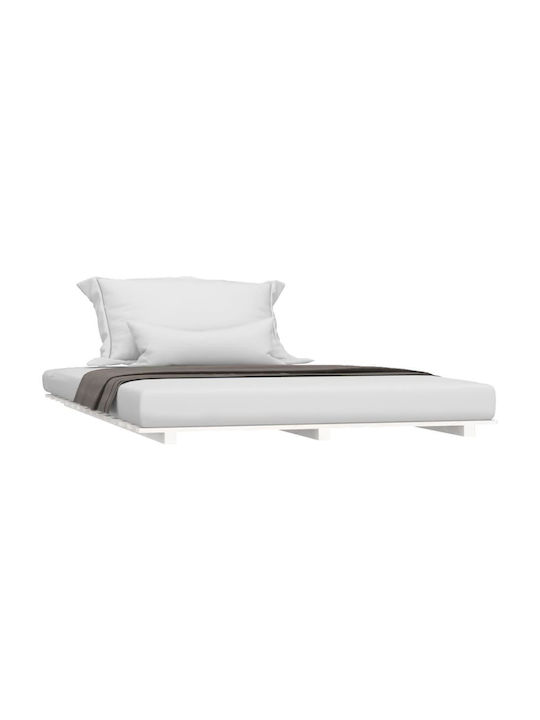Double Bed Base Wooden White With Slats For Mattress 150x200cm