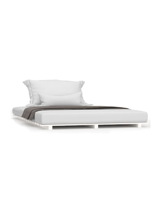 Double Bed Base Wooden White With Slats For Mattress 150x200cm