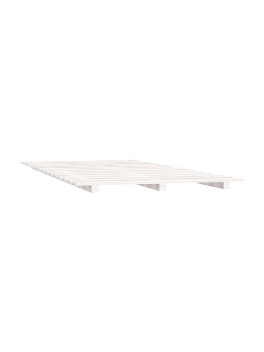 Double Bed Base Wooden White With Slats For Mattress 150x200cm