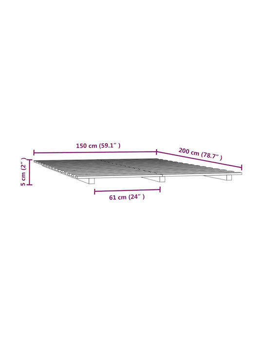 Double Bed Base Wooden White With Slats For Mattress 150x200cm