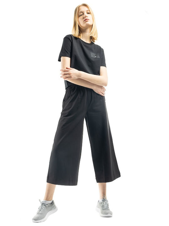 Women's Fabric Trousers with Elastic in Wide Line Black