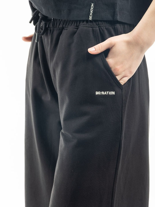 Women's Fabric Trousers with Elastic in Wide Line Black