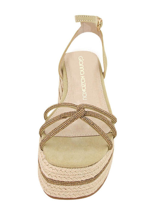 AG7571.L19160NV4.PGL Women's Synthetic Leather Ankle Strap Platforms Beige
