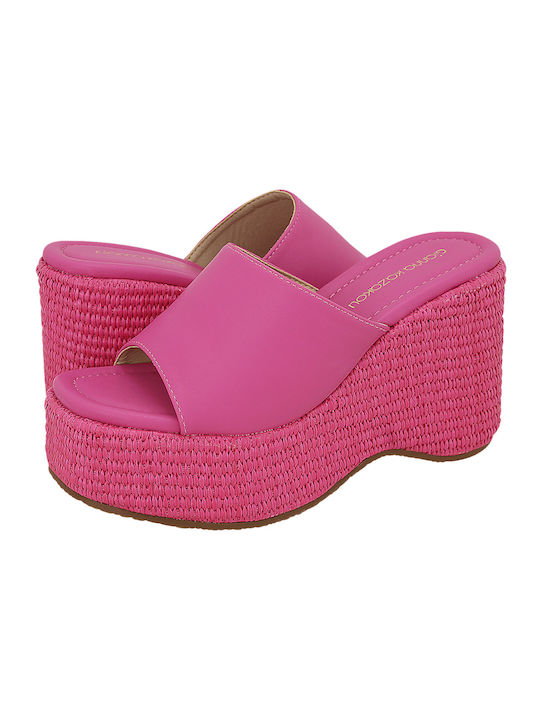 Gianna Kazakou Women's Synthetic Leather Platform Wedge Sandals Fuchsia