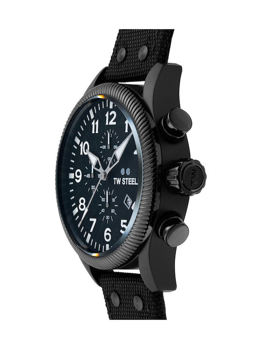 TW Steel Volante Ceas Barbati 48mm Cronograf Baterie cu Culoare Neagră de Textil Brățară
