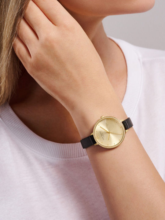 Ted Baker Γυναικείο Ρολόι Μπαταρίας με Μαύρο Δερμάτινο Λουράκι