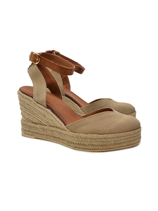 Commanchero Original Women's Leather Platform Espadrilles Beige