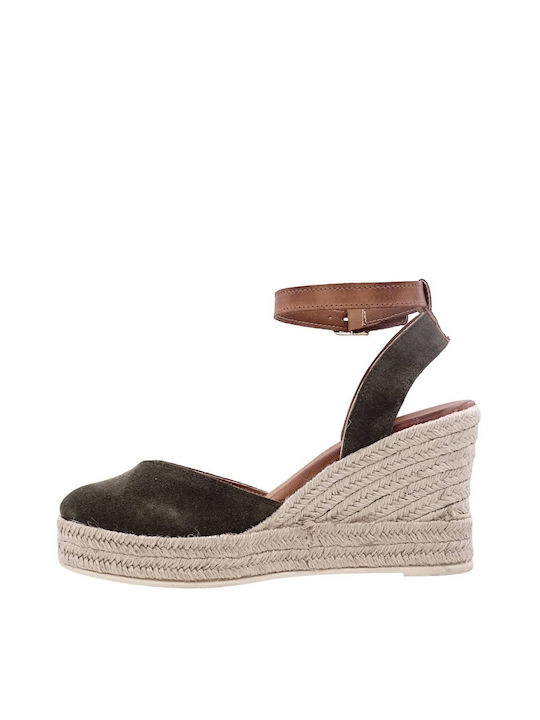 Commanchero Original Women's Leather Platform Espadrilles Khaki