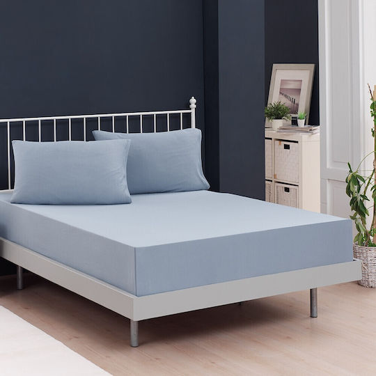 Melinen Sheet Set with 2 Pillowcases Super-Double with Elastic 160x200+25cm. Jersey Jean 3pcs