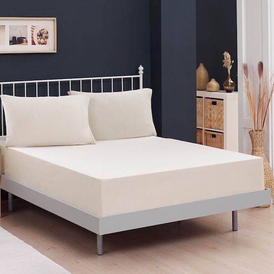 Melinen Sheet Set with 2 Pillowcases Super-Double with Elastic 160x200+25cm. Jersey Beige 3pcs