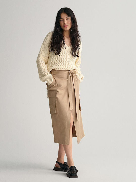 Hoch tailliert Midi Rock Khaki