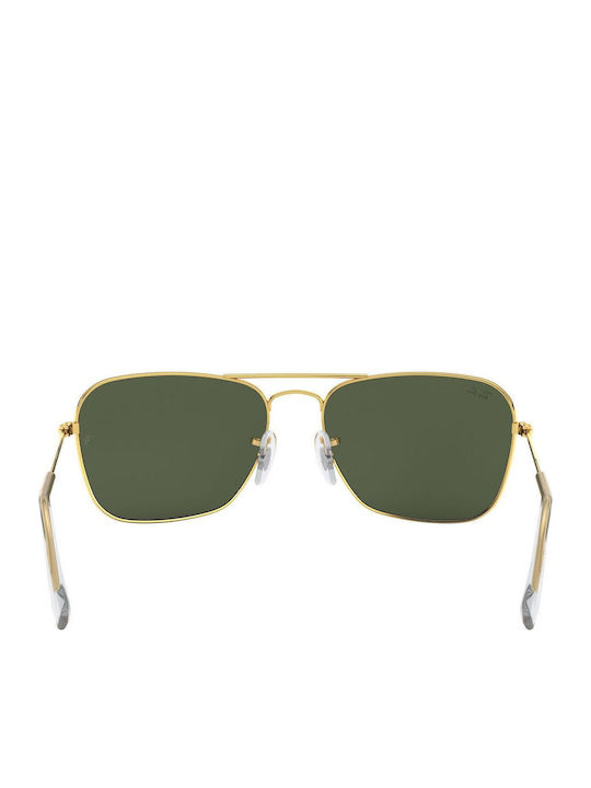 Ray Ban Caravan Unisex Sunglasses with Gold Metal Frame and Green Lens RB3136 001