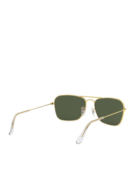 Ray Ban Caravan Unisex Sunglasses with Gold Metal Frame and Green Lens RB3136 001