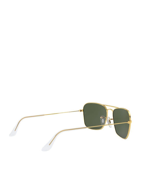 Ray Ban Caravan Unisex Sunglasses with Gold Metal Frame and Green Lens RB3136 001