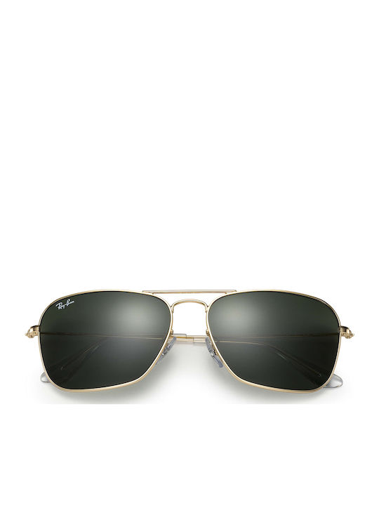 Ray Ban Caravan Unisex Sunglasses with Gold Metal Frame and Green Lens RB3136 001