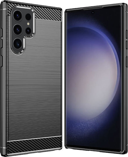 Techsuit Carbon Umschlag Rückseite Silikon Schwarz (Galaxy S23 Ultra)