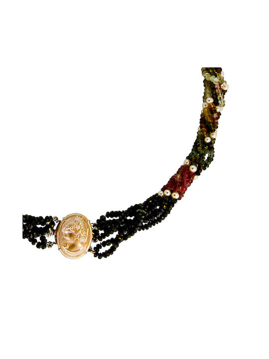 Necklace with tourmalines, pearls and clasp Cameo K18 - M117665