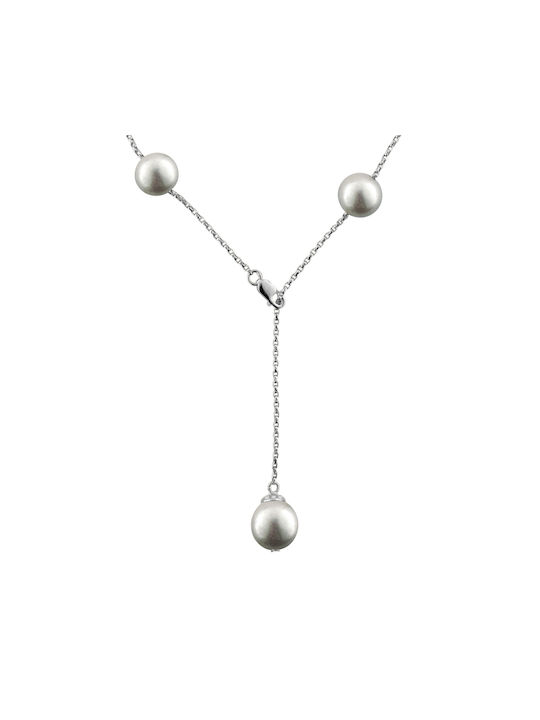 Necklace with pearls in white gold chain K18 - M122850