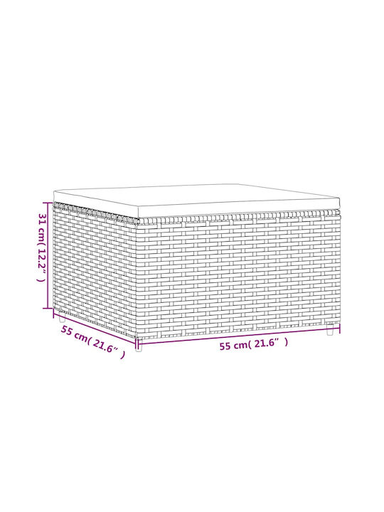 Garden Stool Cube for Outdoor Use Rattan with Red Cushion 55x55x31cm