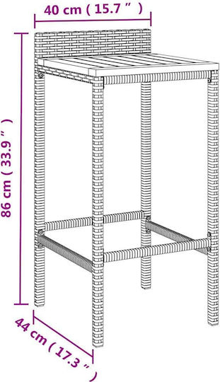 Σκαμπό Μπαρ Εξωτερικού Χώρου Rattan Μαύρο 2τμχ 40x42x78cm