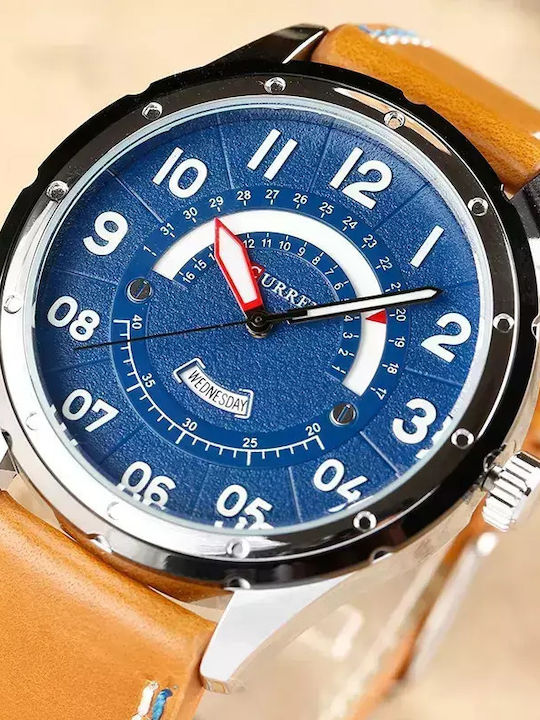 Curren CR Herrenuhr Batterie mit Braun Lederarmband