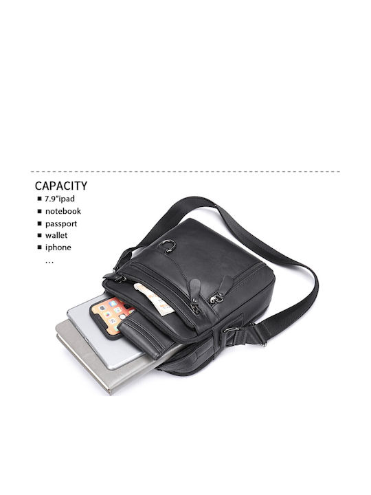 Leder Herrentasche Schulter / Crossbody Schwarz