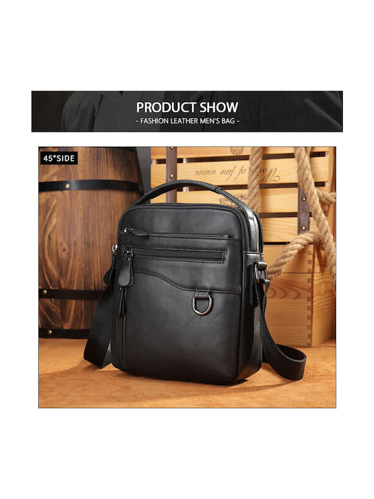Leder Herrentasche Schulter / Crossbody Schwarz