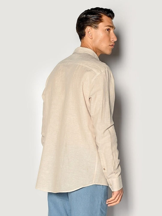 Brokers Jeans Men's Shirt Long Sleeve Linen Beige