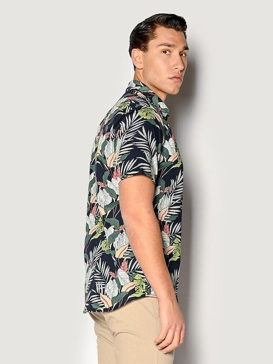 Brokers Jeans Men's Shirt Short Sleeve Floral Marine