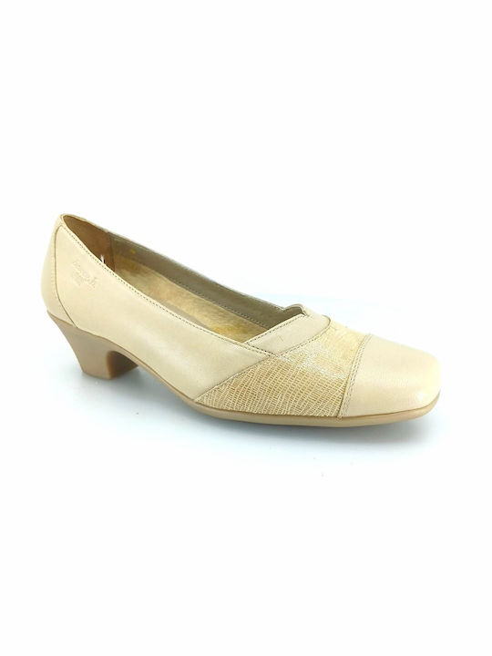 Boxer Leder Pumps mit Chunky flachem Absatz Beige