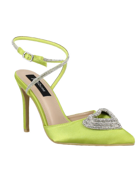 IQ Shoes Synthetic Leather Pointed Toe Stiletto Lime Green High Heels with Strap