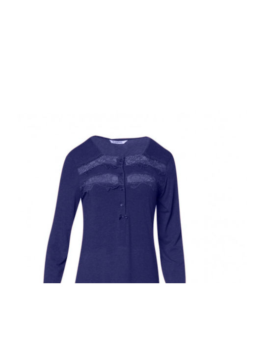 Harmony Winter Damen Nachthemd Blau