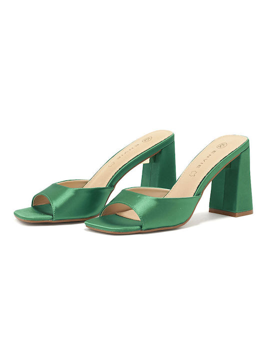 Envie Shoes Piele Mules cu Gros Mare Toc în Verde Culoare