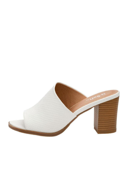 Piele Mule cu Gros cu gleznă înaltă Toc în Culoare Alb