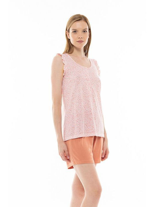 Pink Label Sommer Damen Pyjama-Set Orange