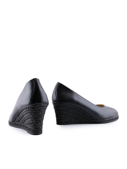 Women's Leather Peep Toe Platforms Black
