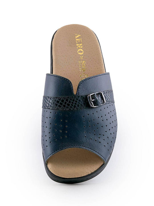 Women's Leather Platform Wedge Sandals Navy Blue