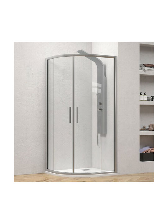 Karag Efe 200 Cabin for Shower Semi-circular with Hinged Door 80x80x190cm Clear Glass Argento