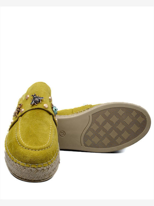 Flach Wildleder Mules in Gelb Farbe