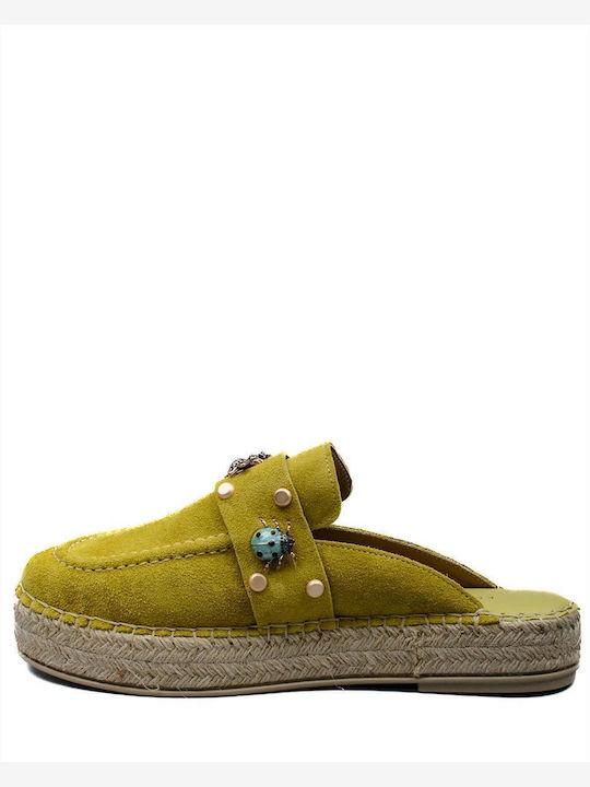 Flach Wildleder Mules in Gelb Farbe