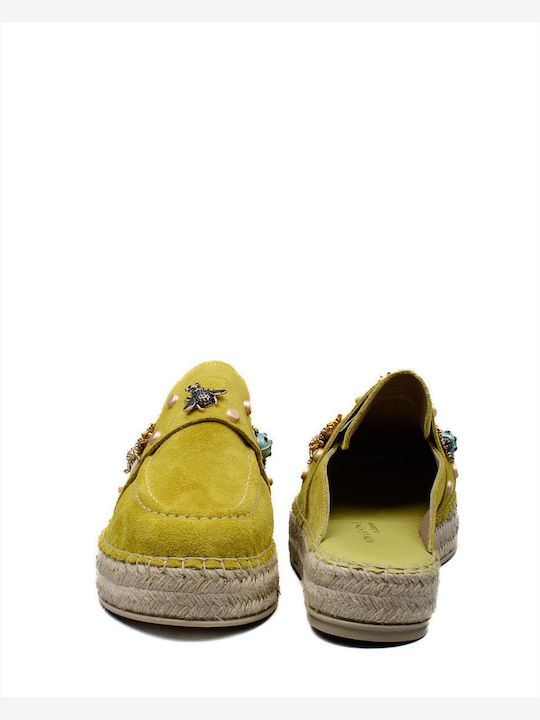 Flach Wildleder Mules in Gelb Farbe
