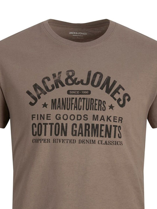 Jack & Jones Ανδρικό T-shirt Καφέ με Στάμπα