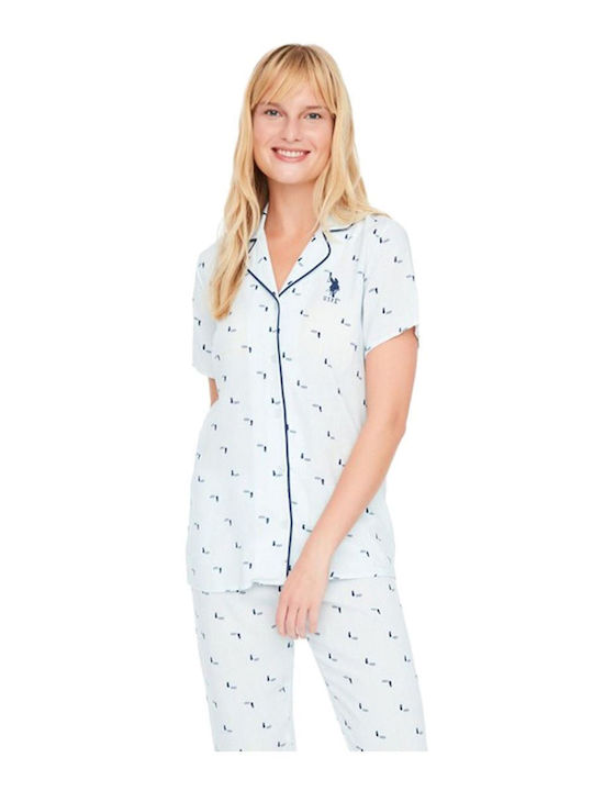 U.S. Polo Assn. Sommer Damen Pyjama-Set Baumwolle Hellblau