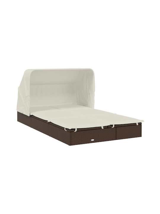 Liegestuhl-Bett Doppel Rattan mit Kissen & Sonnenschirm Braun 213x118x97cm.