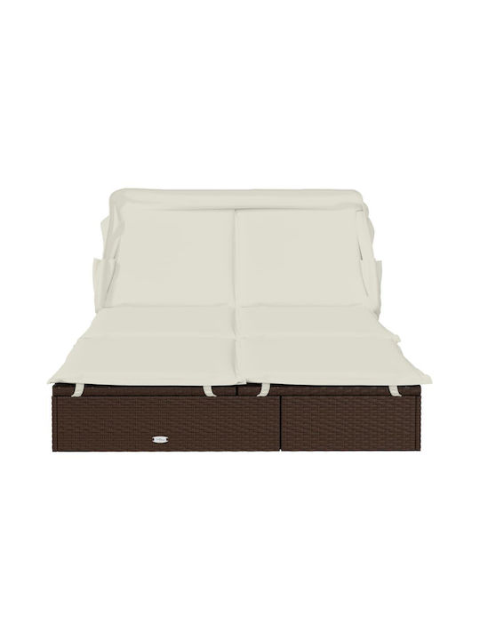 Liegestuhl-Bett Doppel Rattan mit Kissen & Sonnenschirm Braun 213x118x97cm.