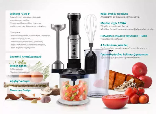 Bruno Hand Blender with Inox Rod 1200W Silver