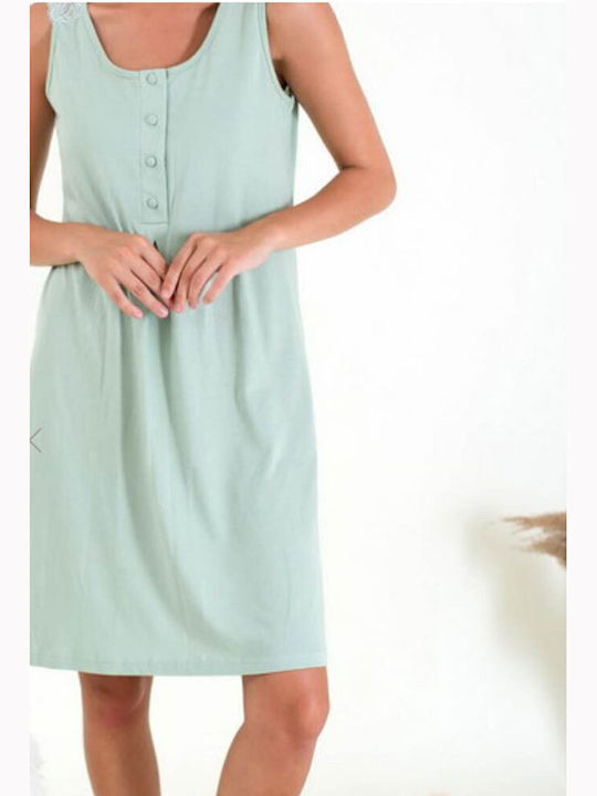 Happy Family Short Summer Nightgown in Green Color